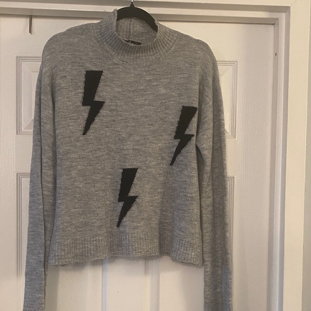 Express Gray Turtleneck Sweater with Black Lightning Pattern